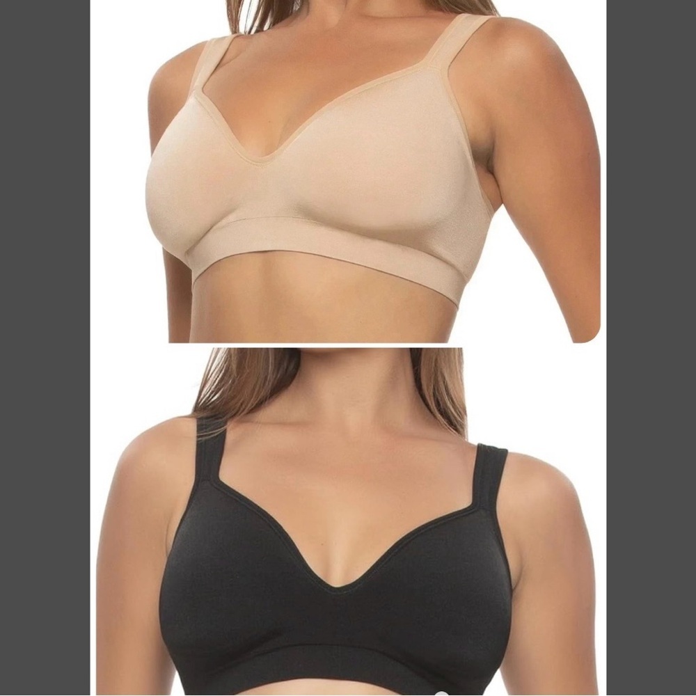 Felina Women's Adaptive Cup Wire Free Bra, 2-pack - Black+ Nude Size S NEW